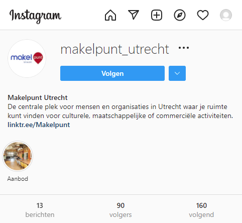 Screenshot van Instagram pagina van Makelpunt Utrecht